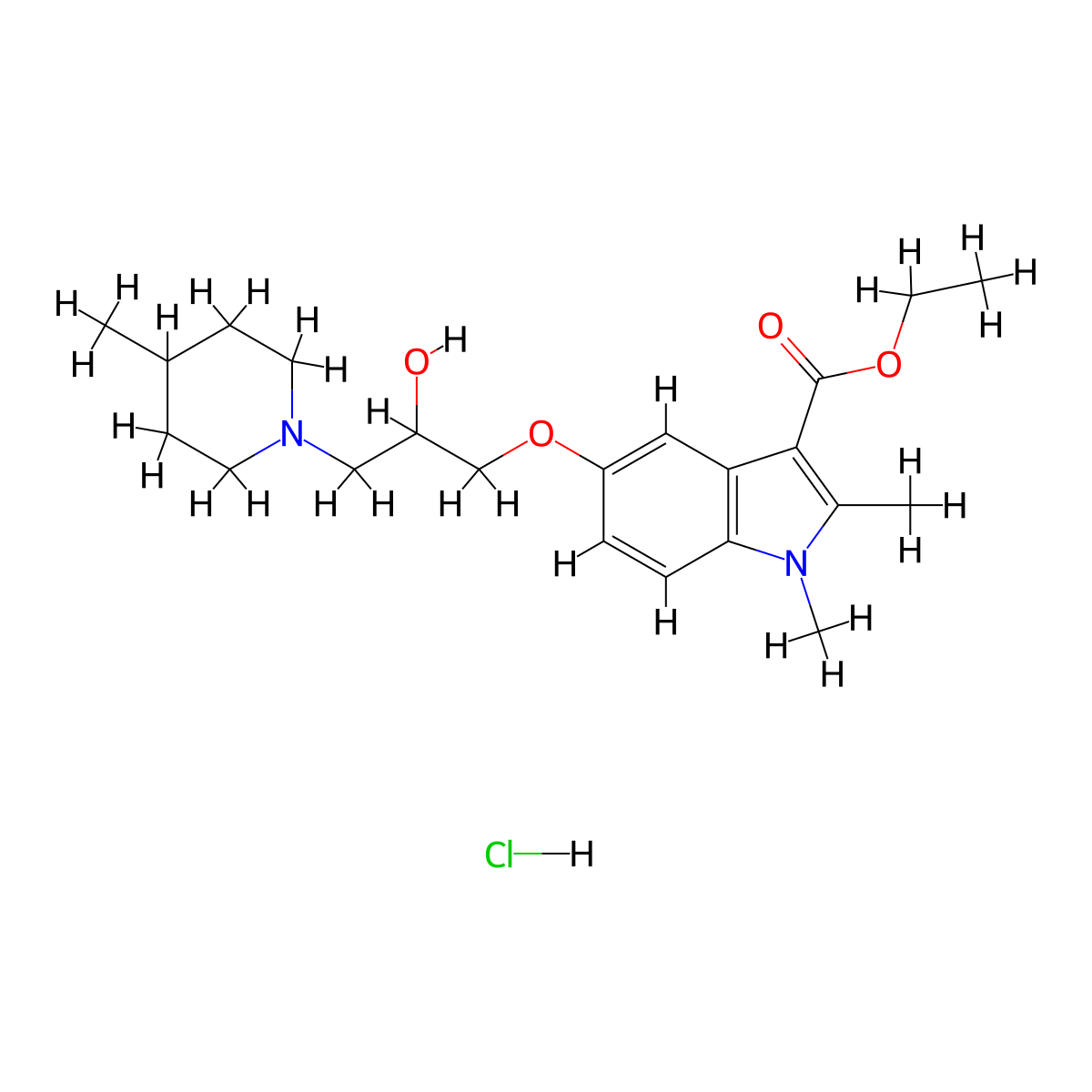 ethyl 5-[2-hydroxy-3-(4-methylpiperidin-1-yl)propoxy]-1,2-dimethyl-1H-indole-3-carboxylate hydrochloride molecular structure, CAS 1052407-31-4