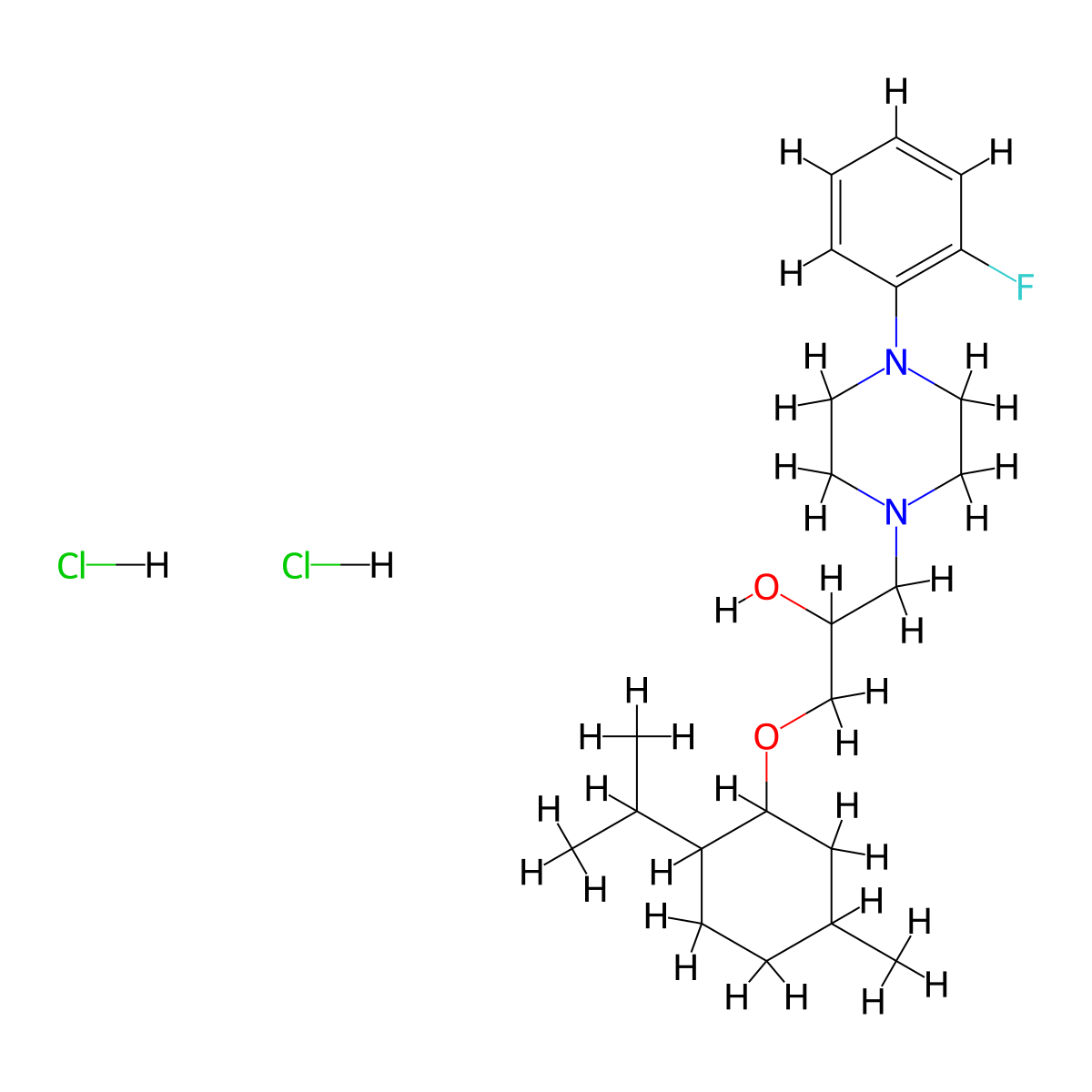 1-(4-(2-Fluorophenyl)piperazin-1-yl)-3-((2-isopropyl-5-methylcyclohexyl)oxy)propan-2-ol dihydrochloride molecular structure, CAS 1052408-17-9