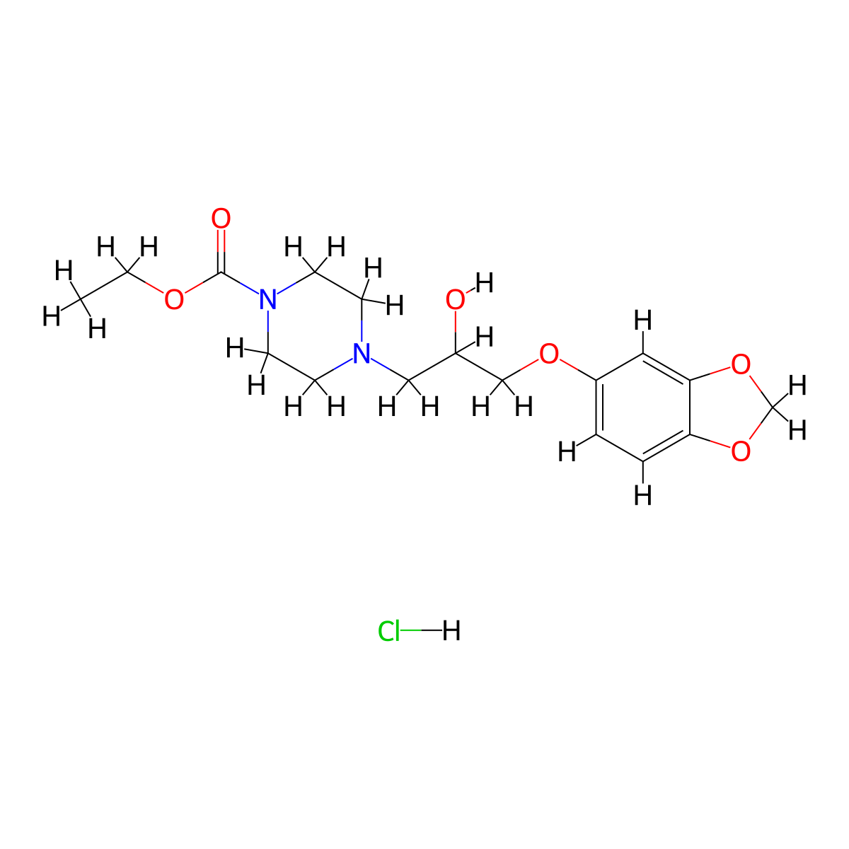 Ethyl 4-(3-(benzo[d][1,3]dioxol-5-yloxy)-2-hydroxypropyl)piperazine-1-carboxylate hydrochloride molecular structure, CAS 1052408-69-1