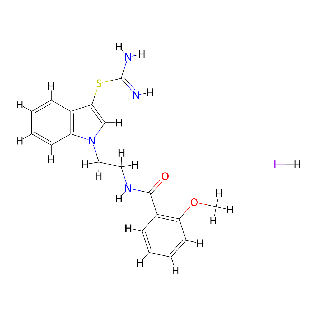 1-(2-(2-methoxybenzamido)ethyl)-1H-indol-3-yl carbamimidothioate hydroiodide molecular structure, CAS 1052409-46-7