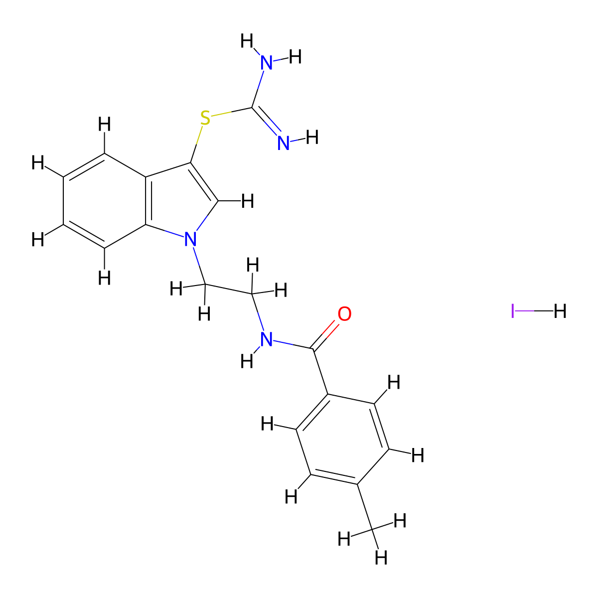 1-(2-(4-methylbenzamido)ethyl)-1H-indol-3-yl carbamimidothioate hydroiodide molecular structure, CAS 1052409-88-7