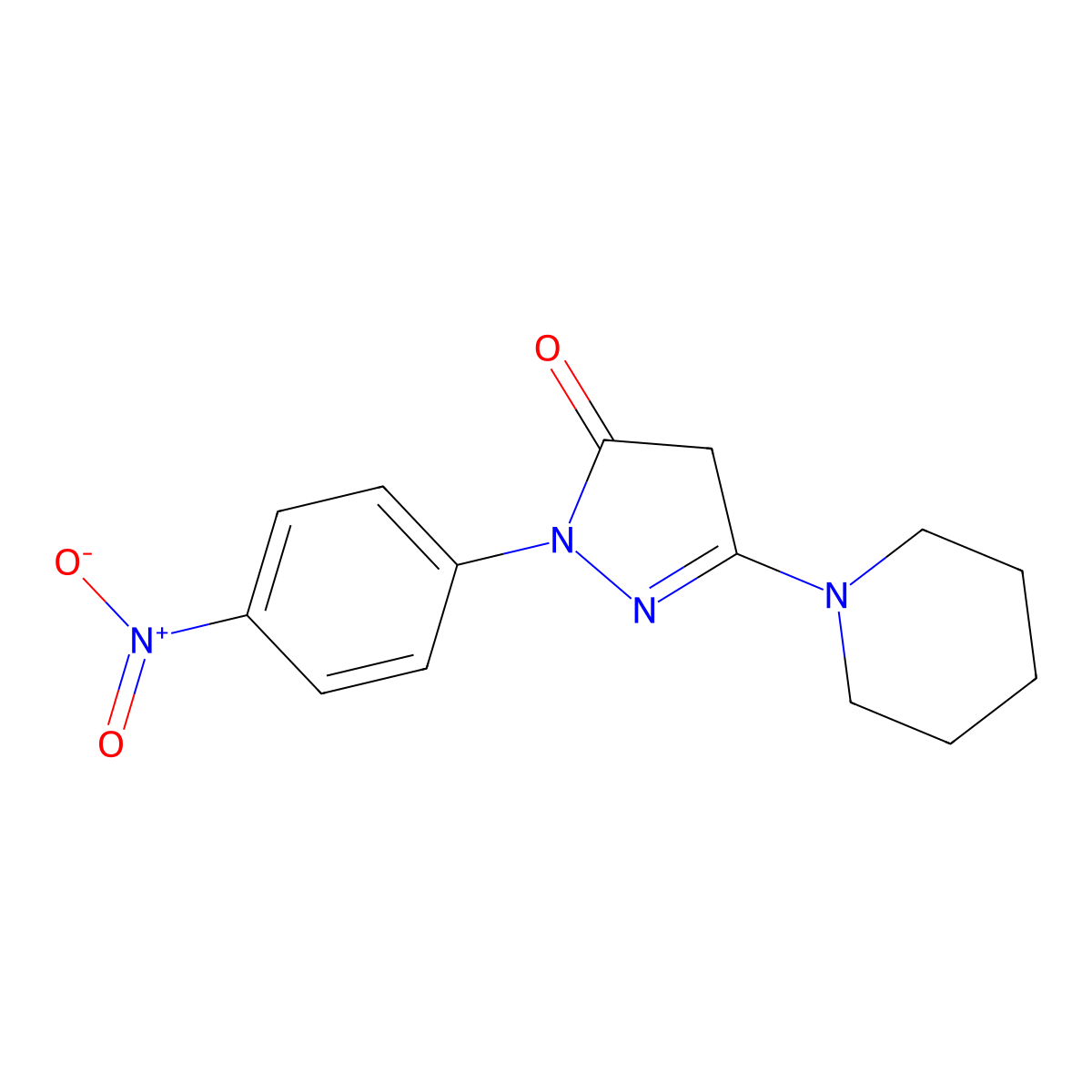 2-(4-nitrophenyl)-5-(piperidin-1-yl)-2,4-dihydro-3H-pyrazol-3-one molecular structure, CAS 105241-98-3