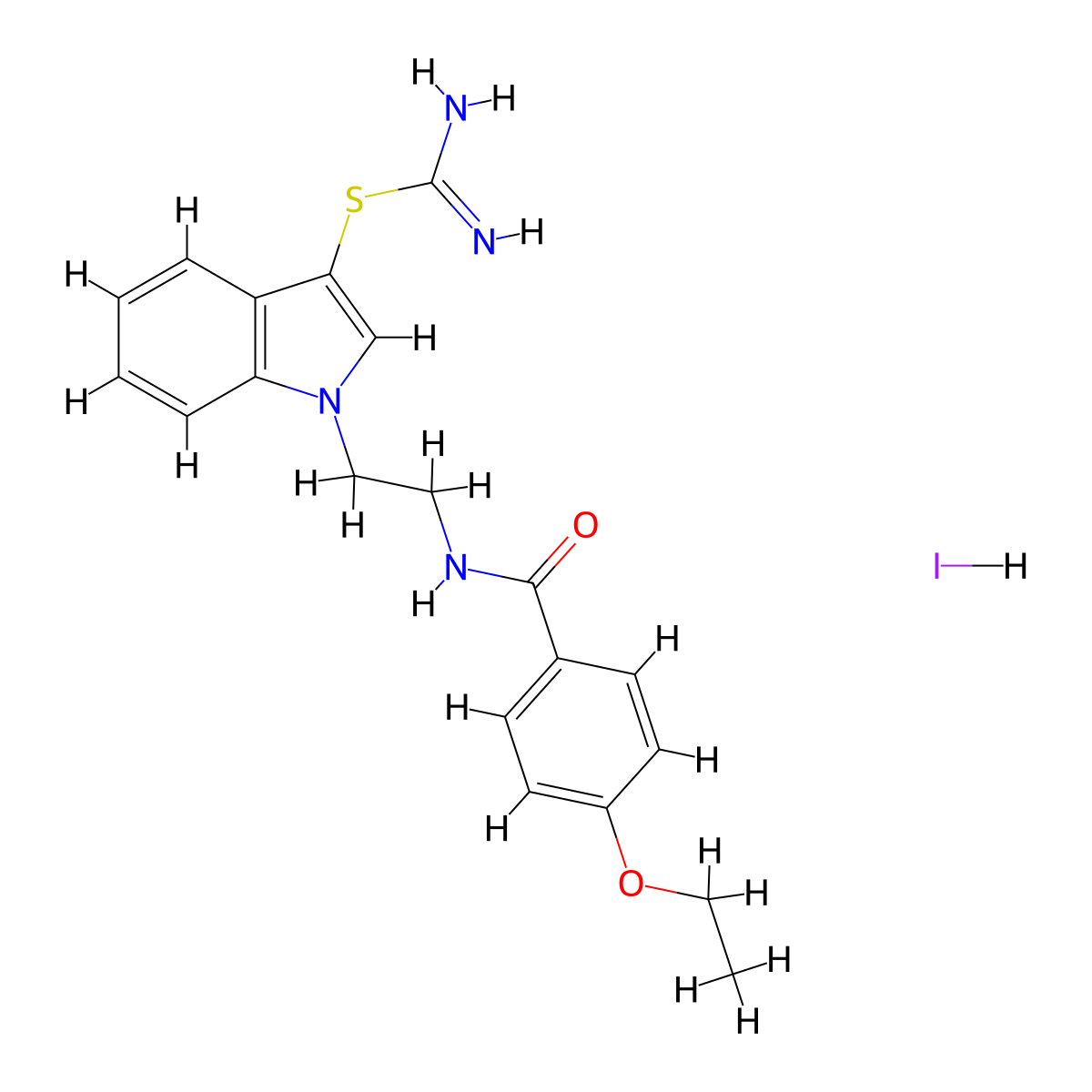 1-(2-(4-ethoxybenzamido)ethyl)-1H-indol-3-yl carbamimidothioate hydroiodide molecular structure, CAS 1052410-77-1