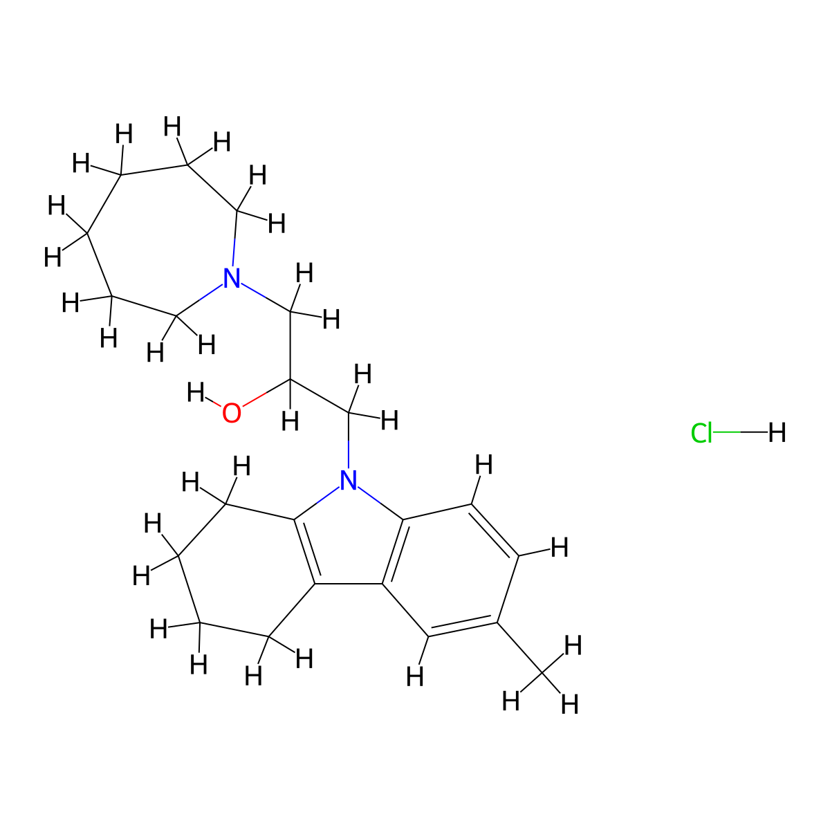1-(azepan-1-yl)-3-(6-methyl-3,4-dihydro-1H-carbazol-9(2H)-yl)propan-2-ol hydrochloride molecular structure, CAS 1052410-91-9