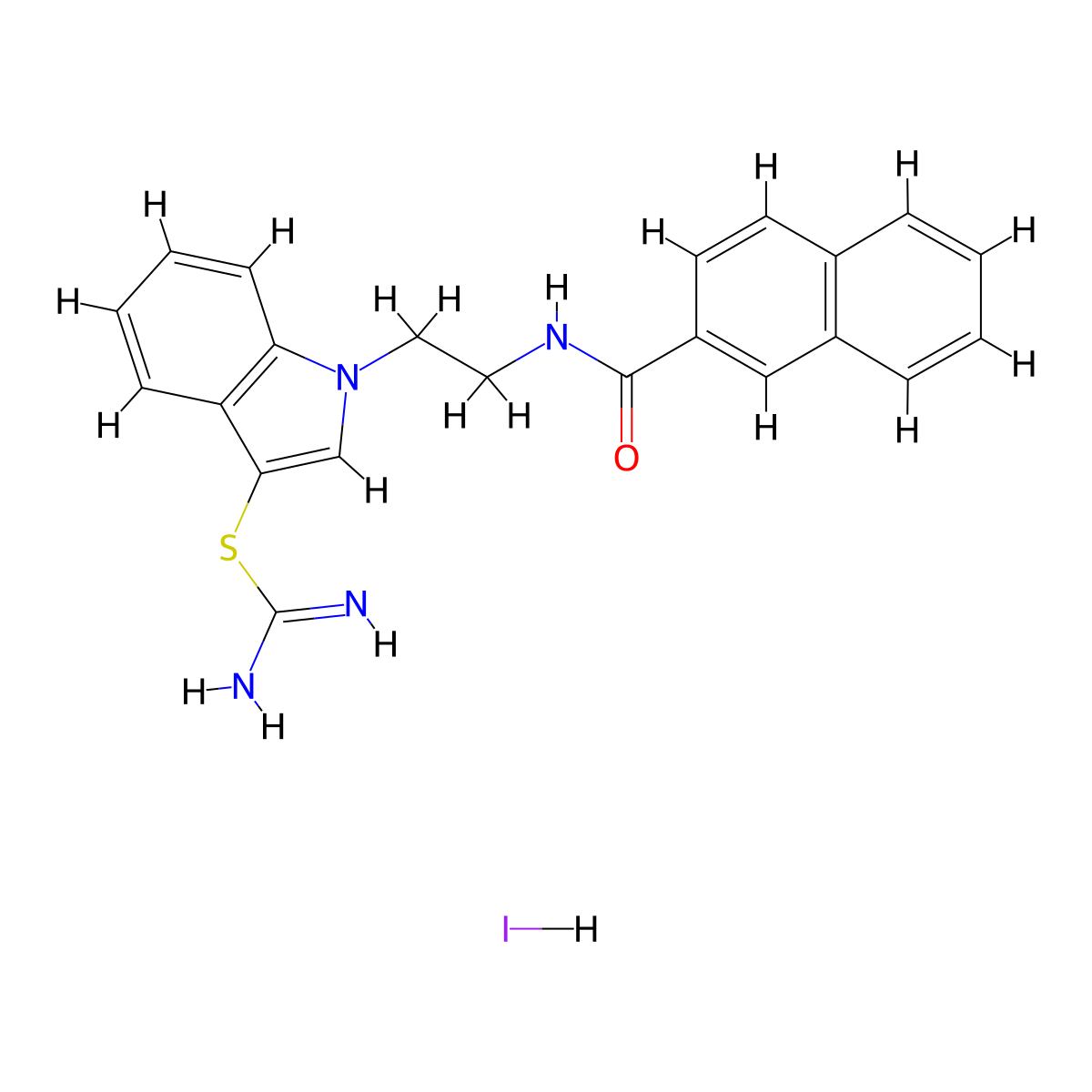 N-{2-[3-(carbamimidoylsulfanyl)-1H-indol-1-yl]ethyl}naphthalene-2-carboxamide hydroiodide molecular structure, CAS 1052411-10-5