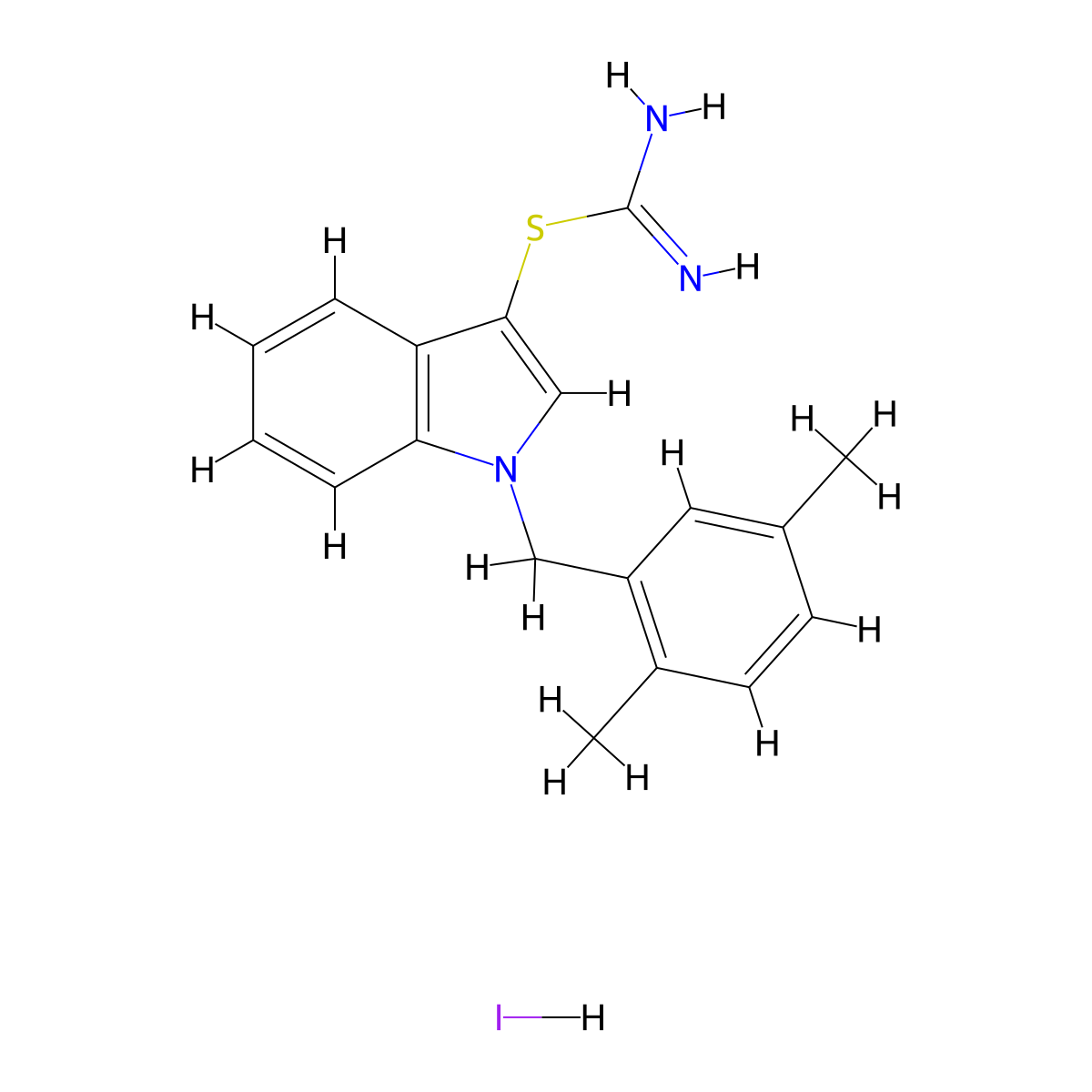 1-(2,5-dimethylbenzyl)-1H-indol-3-yl carbamimidothioate hydroiodide molecular structure, CAS 1052413-09-8