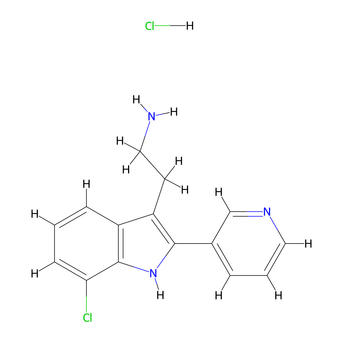 2-[7-Chloro-2-(pyridin-3-yl)-1H-indol-3-yl]ethan-1-amine hydrochloride molecular structure, CAS 1052414-08-0