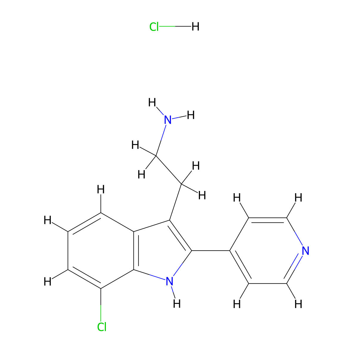 2-[7-chloro-2-(pyridin-4-yl)-1H-indol-3-yl]ethan-1-amine hydrochloride molecular structure, CAS 1052414-60-4