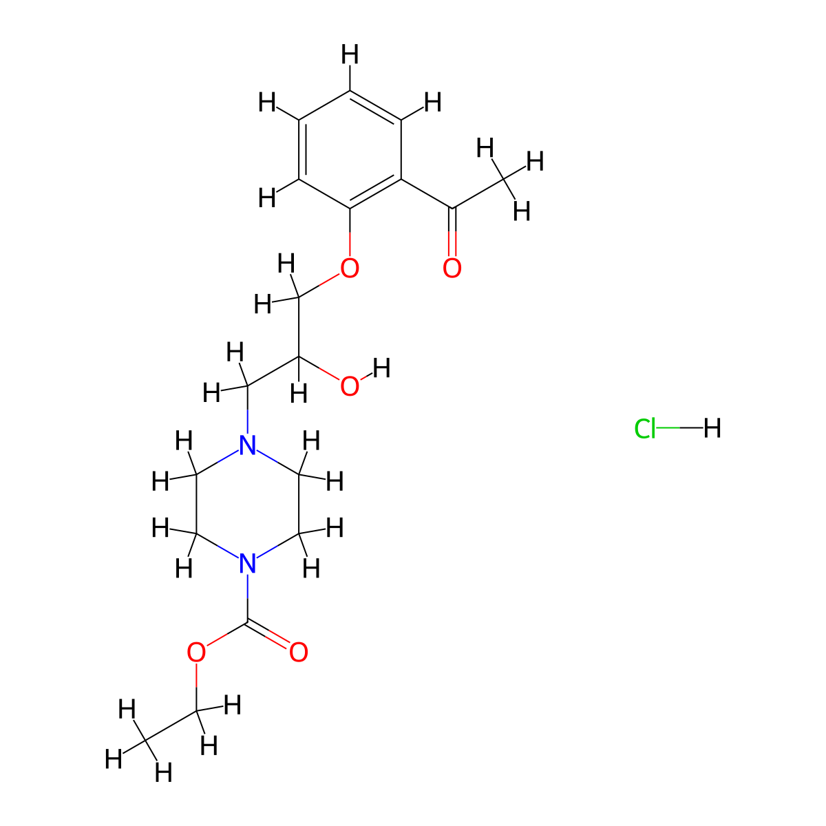 Ethyl 4-[3-(2-acetylphenoxy)-2-hydroxypropyl]piperazine-1-carboxylate hydrochloride molecular structure, CAS 1052414-87-5