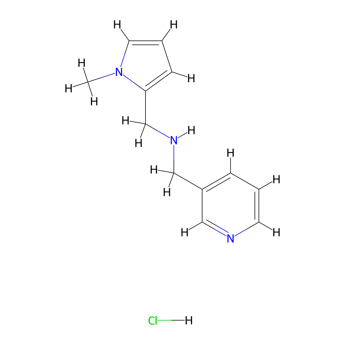 (1-Methyl-1H-pyrrol-2-ylmethyl)-pyridin-3-ylmethyl-amine hydrochloride molecular structure, CAS 1052415-16-3