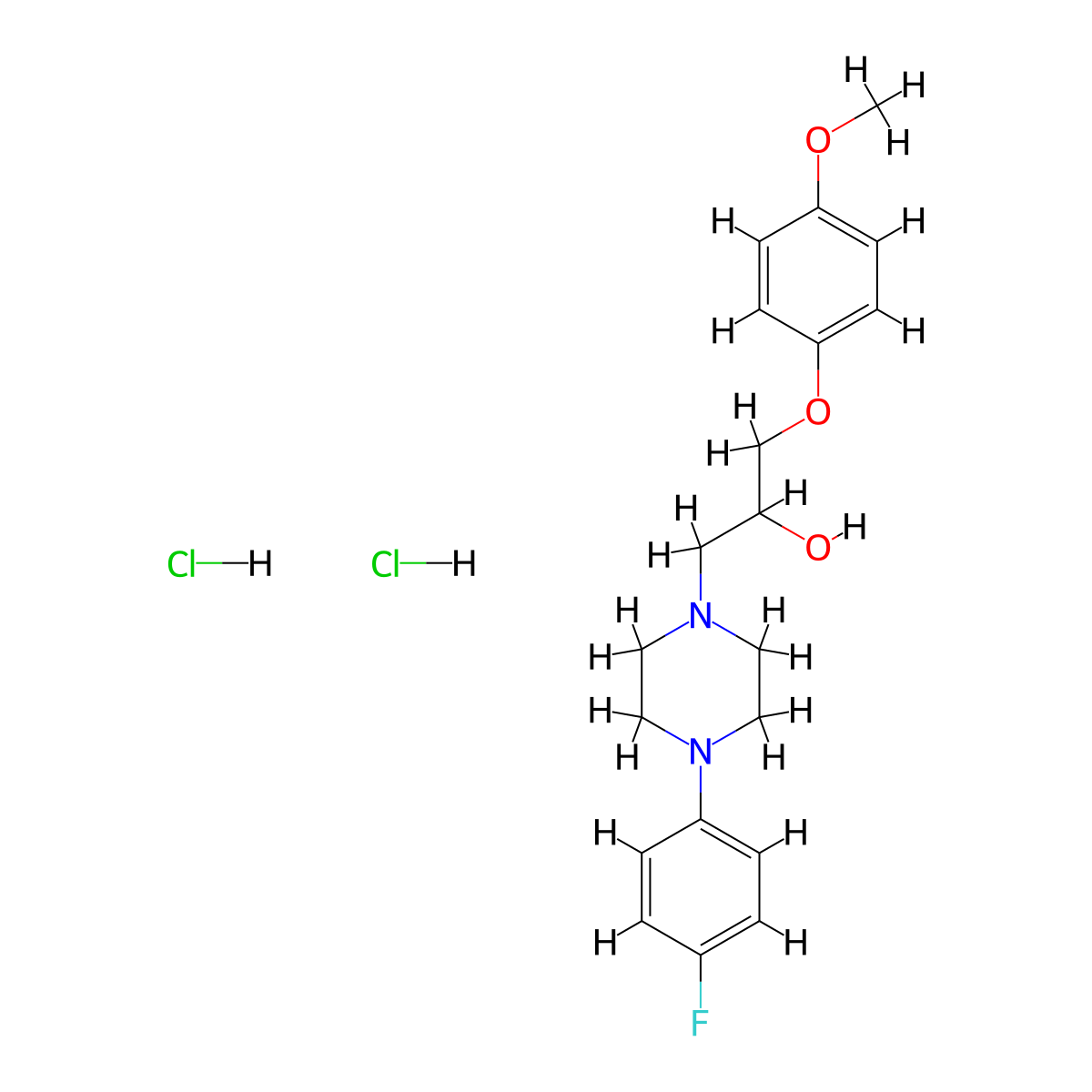 1-[4-(4-fluorophenyl)piperazin-1-yl]-3-(4-methoxyphenoxy)propan-2-ol Dihydrochloride molecular structure, CAS 1052416-57-5