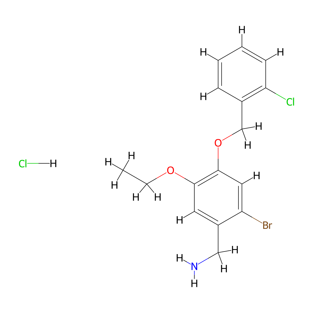 1-{2-Bromo-4-[(2-chlorobenzyl)oxy]-5-ethoxyphenyl}methanamine molecular structure, CAS 1052418-21-9