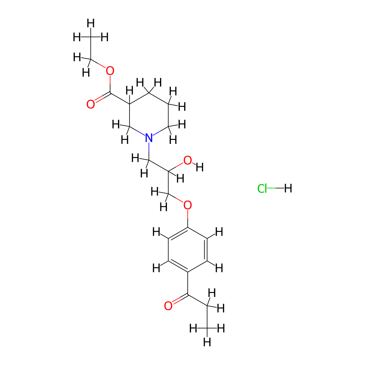 Ethyl 1-[2-hydroxy-3-(4-propanoylphenoxy)propyl]piperidine-3-carboxylate Hydrochloride molecular structure, CAS 1052418-66-2