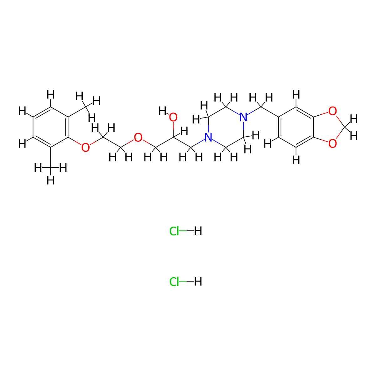 1-(4-(Benzo[d][1,3]dioxol-5-ylmethyl)piperazin-1-yl)-3-(2-(2,6-dimethylphenoxy)ethoxy)propan-2-ol dihydrochloride molecular structure, CAS 1052419-50-7