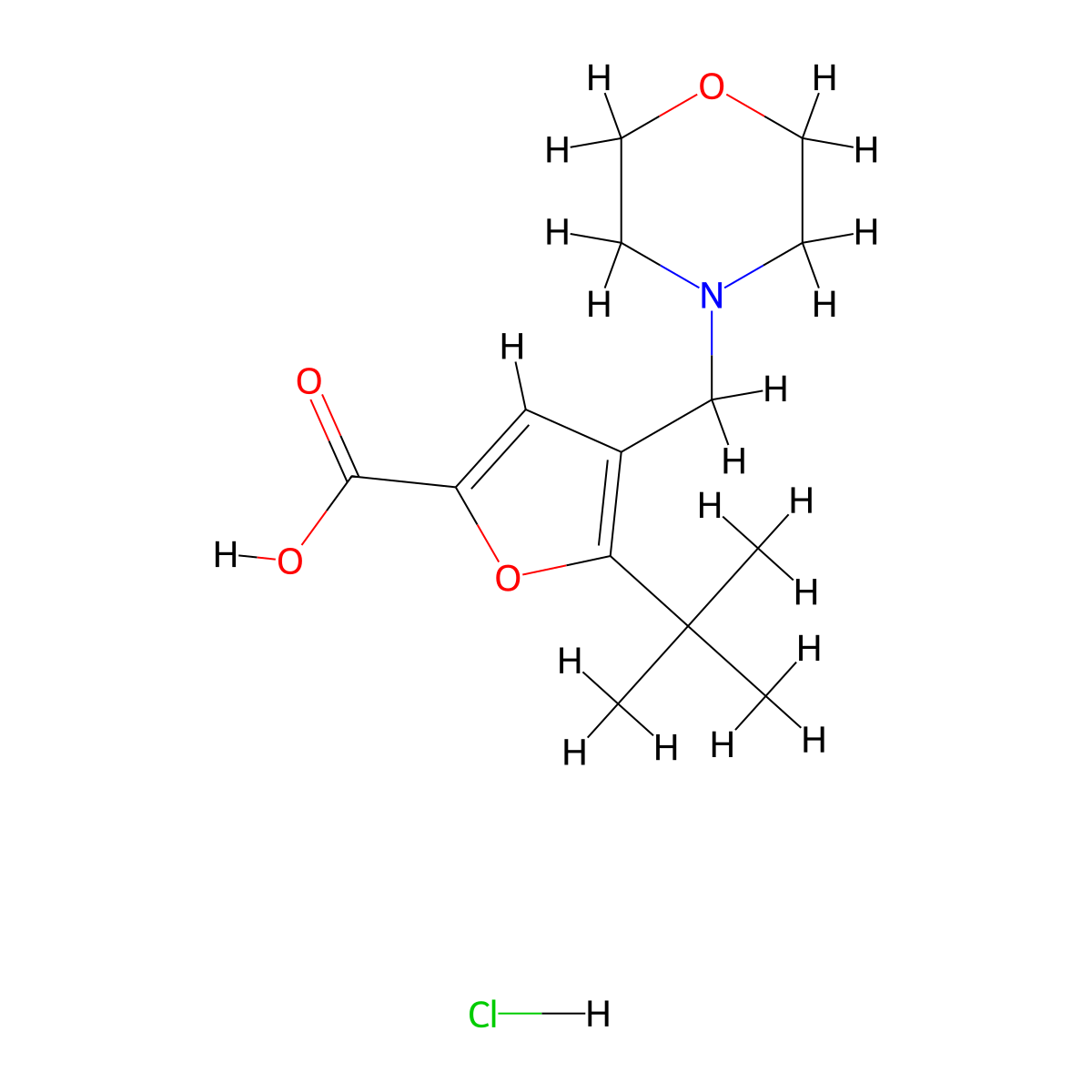 5-Tert-butyl-4-morpholin-4-ylmethyl-furan-2-carboxylic acid hydrochloride molecular structure, CAS 1052420-48-0