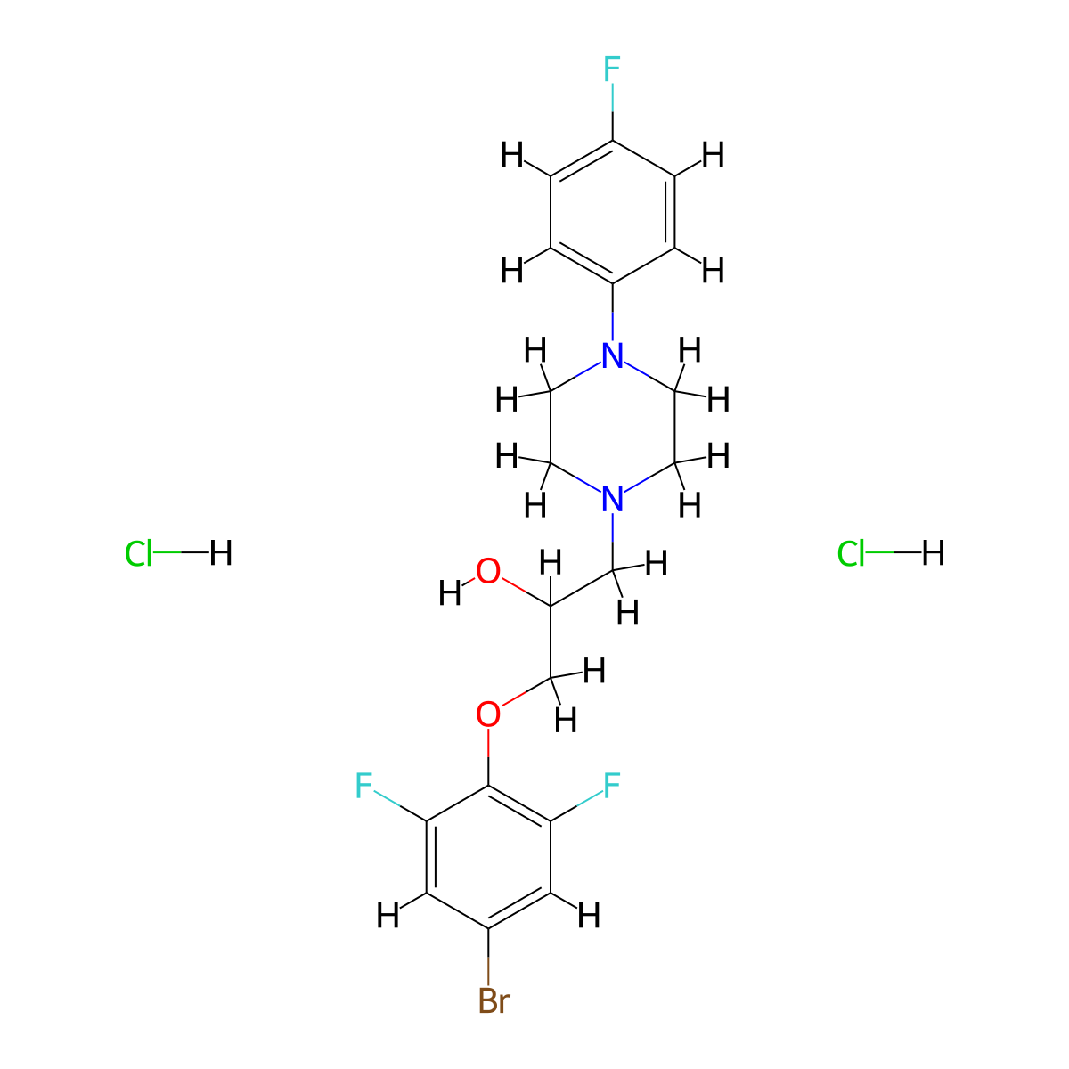 1-(4-Bromo-2,6-difluorophenoxy)-3-[4-(4-fluorophenyl)piperazin-1-yl]propan-2-ol dihydrochloride molecular structure, CAS 1052421-60-9
