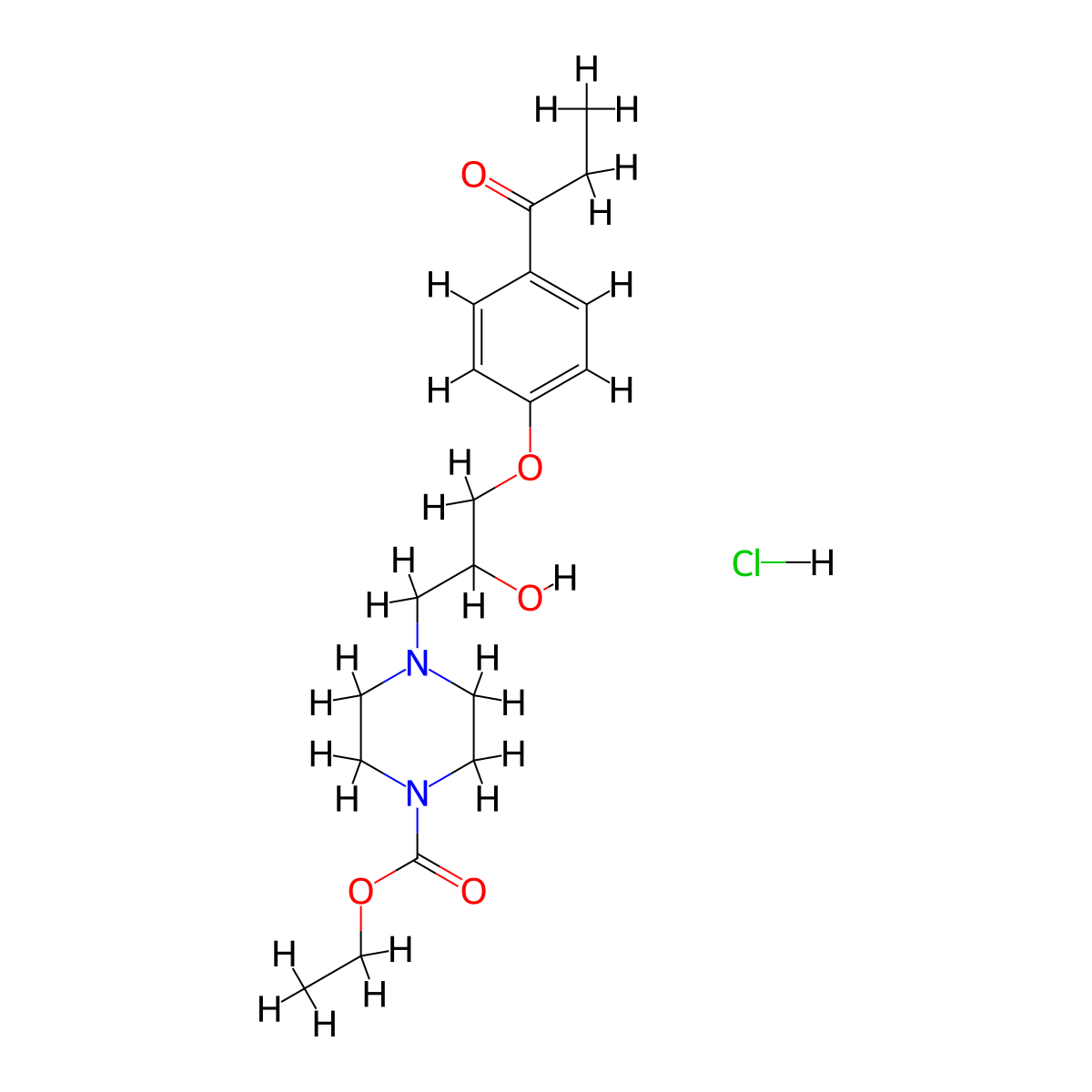 Ethyl 4-[2-hydroxy-3-(4-propanoylphenoxy)propyl]piperazine-1-carboxylate Hydrochloride molecular structure, CAS 1052421-94-9
