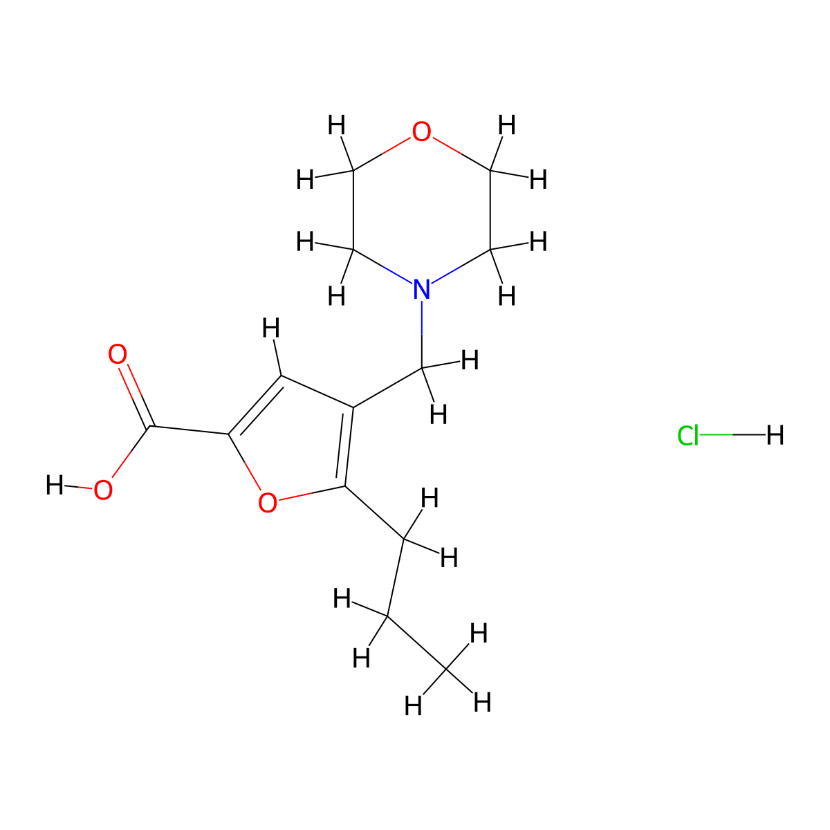 4-Morpholin-4-ylmethyl-5-propyl-furan-2-carboxylic acid hydrochloride molecular structure, CAS 1052422-16-8