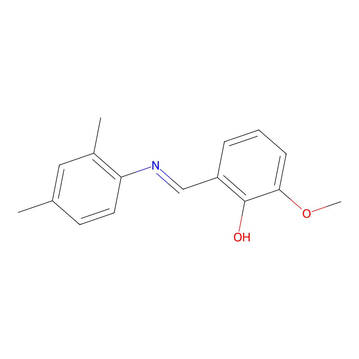 2-{(E)-[(2,4-dimethylphenyl)imino]methyl}-6-methoxyphenol molecular structure, CAS 105244-94-8