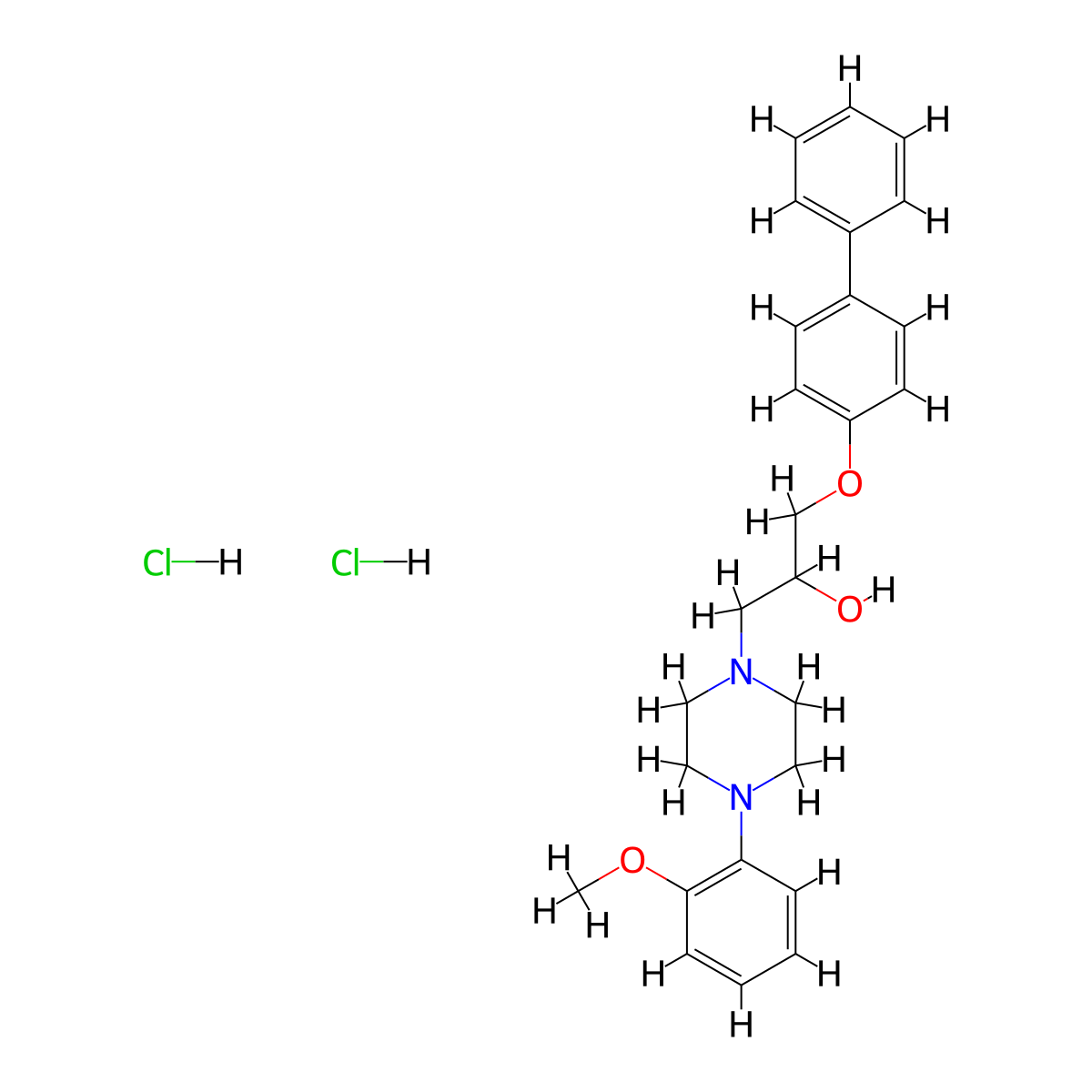 1-([1,1'-Biphenyl]-4-yloxy)-3-(4-(2-methoxyphenyl)piperazin-1-yl)propan-2-ol dihydrochloride molecular structure, CAS 1052508-85-6
