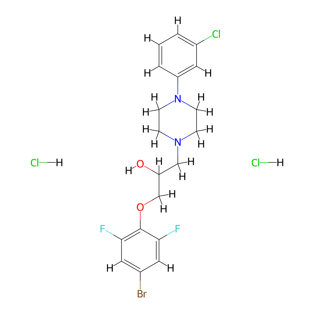 1-(4-Bromo-2,6-difluorophenoxy)-3-(4-(3-chlorophenyl)piperazin-1-yl)propan-2-ol dihydrochloride molecular structure, CAS 1052510-87-8