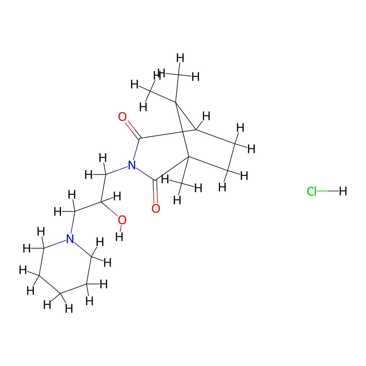 (1R,5S)-3-(2-hydroxy-3-(piperidin-1-yl)propyl)-1,8,8-trimethyl-3-azabicyclo[3.2.1]octane-2,4-dione hydrochloride molecular structure, CAS 1052515-18-0