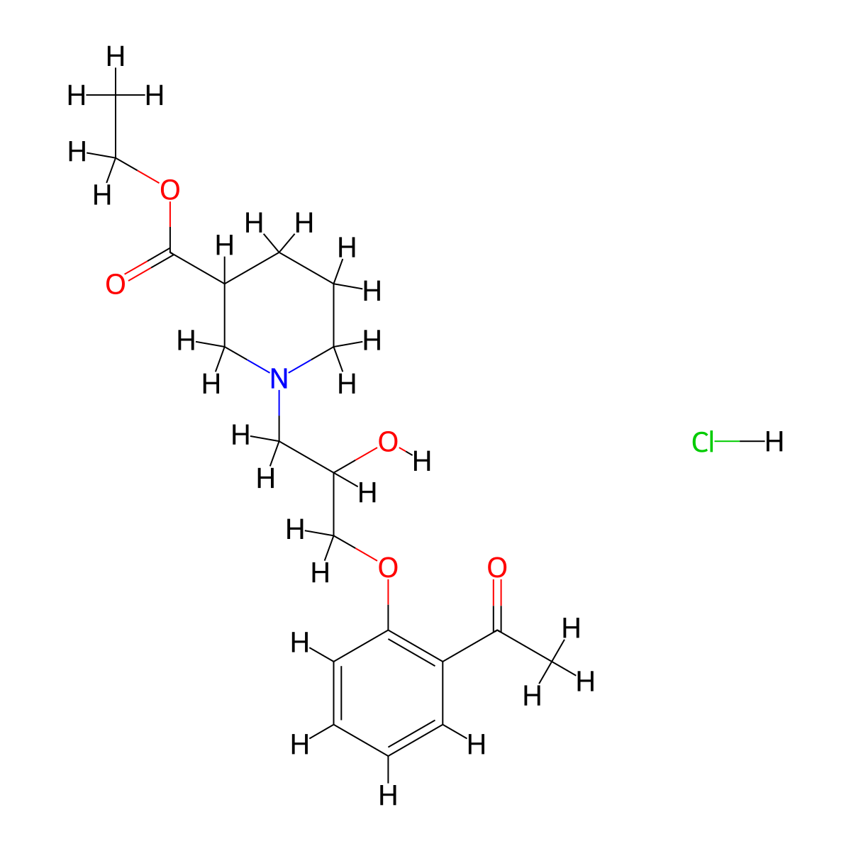 Ethyl 1-[3-(2-acetylphenoxy)-2-hydroxypropyl]piperidine-3-carboxylate hydrochloride molecular structure, CAS 1052515-34-0