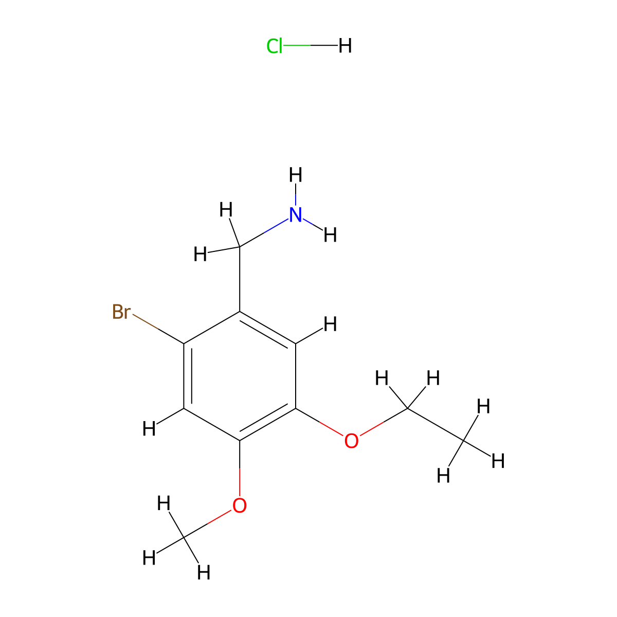 (2-Bromo-5-ethoxy-4-methoxyphenyl)methanamine hydrochloride molecular structure, CAS 1052518-50-9