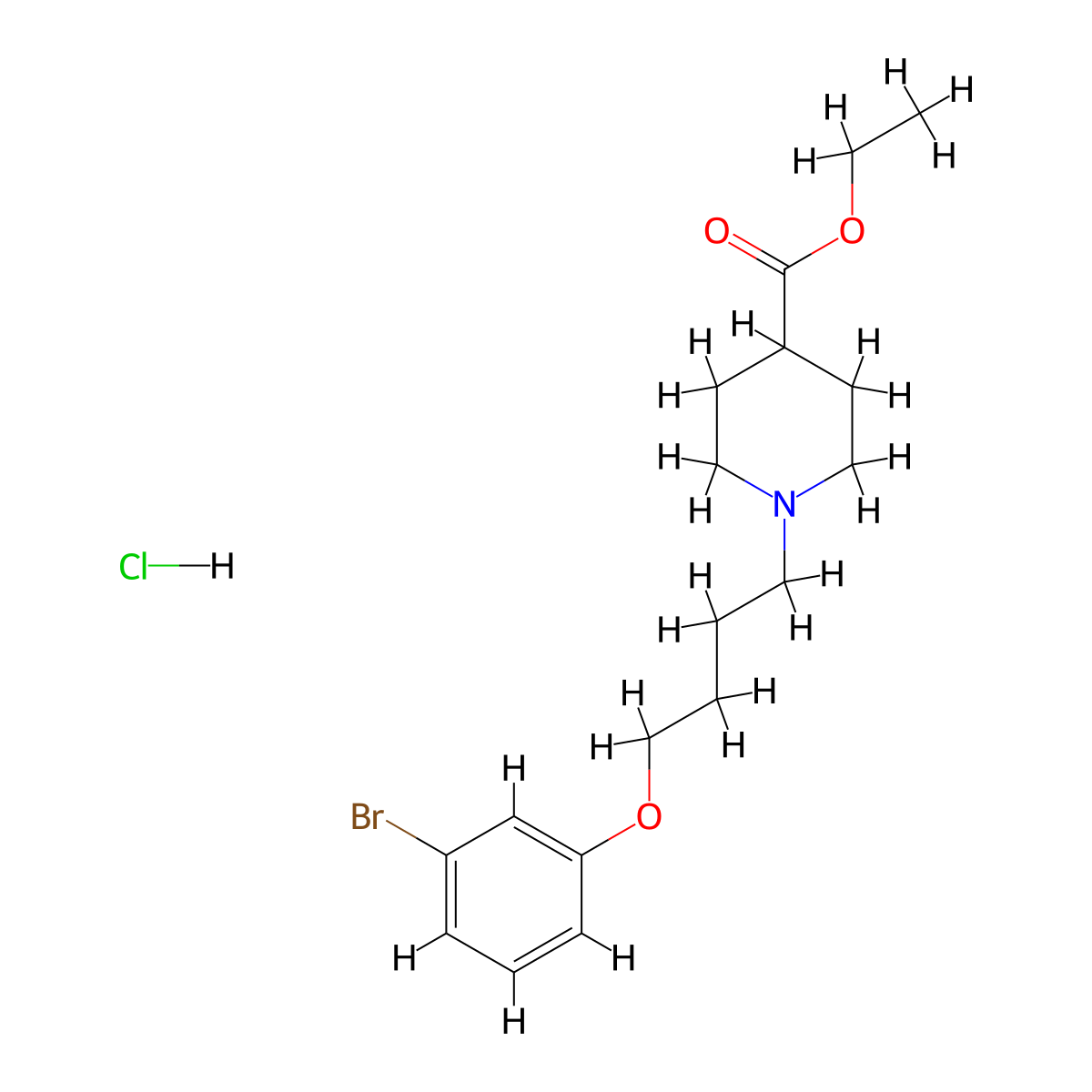 Ethyl 1-[4-(3-bromophenoxy)butyl]piperidine-4-carboxylate;hydrochloride molecular structure, CAS 1052519-54-6