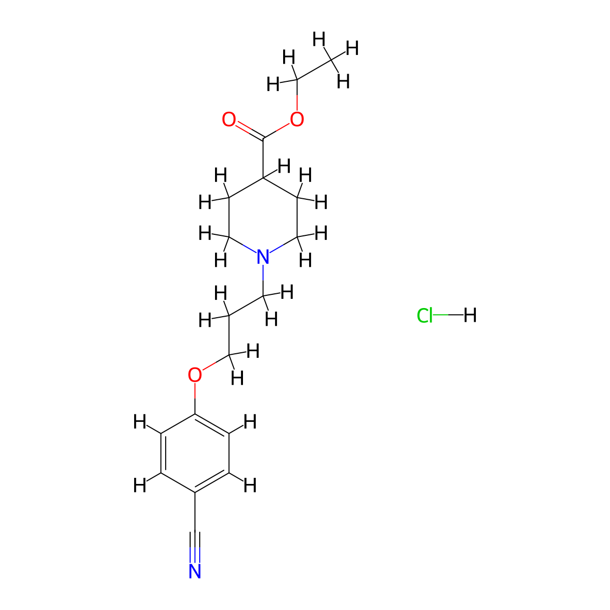 Ethyl 1-[3-(4-cyanophenoxy)propyl]piperidine-4-carboxylate;hydrochloride molecular structure, CAS 1052525-09-3