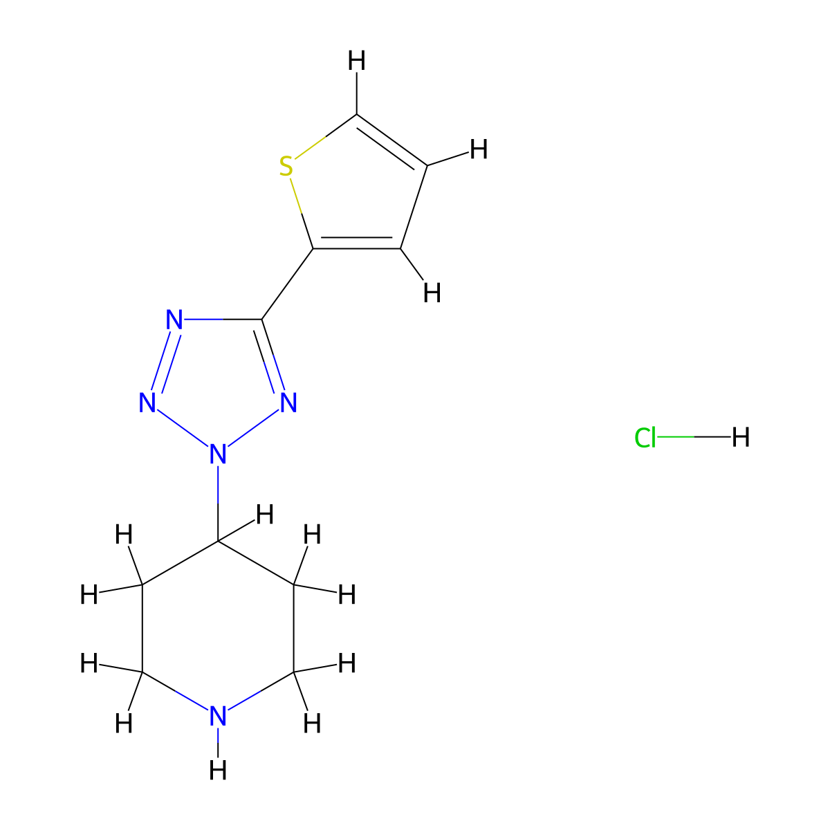 4-[5-(2-thienyl)-2H-tetrazol-2-yl]piperidine hydrochloride molecular structure, CAS 1052525-81-1