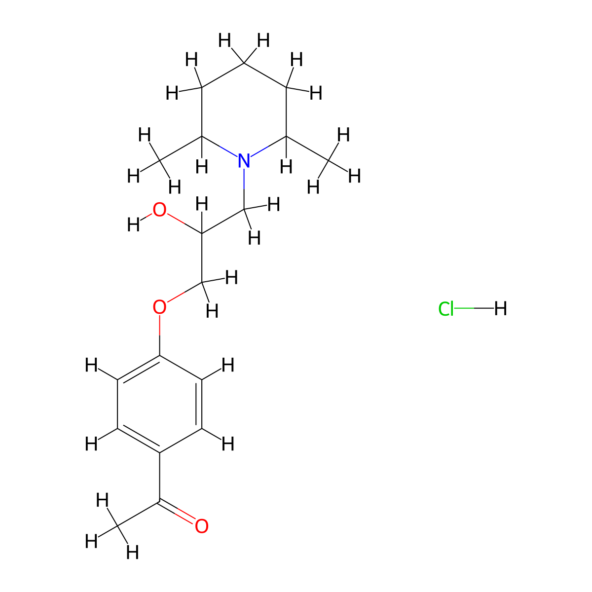 1-(4-(3-(2,6-Dimethylpiperidin-1-yl)-2-hydroxypropoxy)phenyl)ethanone hydrochloride molecular structure, CAS 1052526-54-1