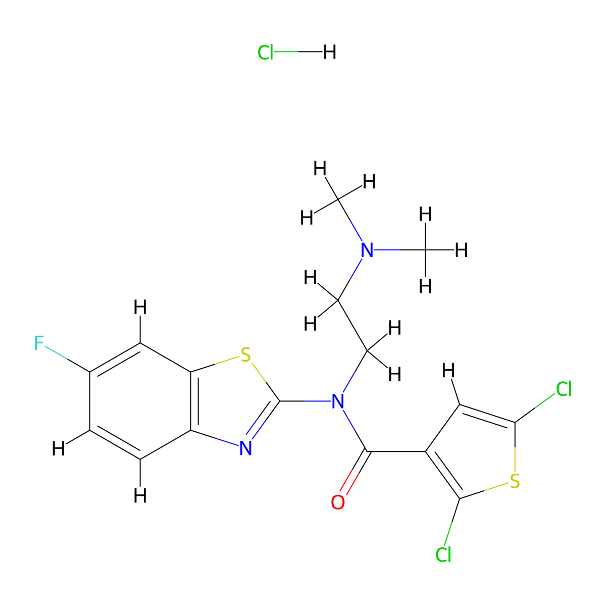 2,5-dichloro-N-(2-(dimethylamino)ethyl)-N-(6-fluorobenzo[d]thiazol-2-yl)thiophene-3-carboxamide hydrochloride molecular structure, CAS 1052529-40-4