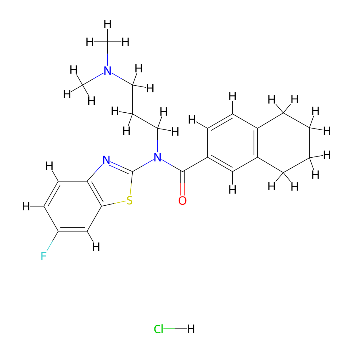 N-(3-(dimethylamino)propyl)-N-(6-fluorobenzo[d]thiazol-2-yl)-5,6,7,8-tetrahydronaphthalene-2-carboxamide hydrochloride molecular structure, CAS 1052529-73-3