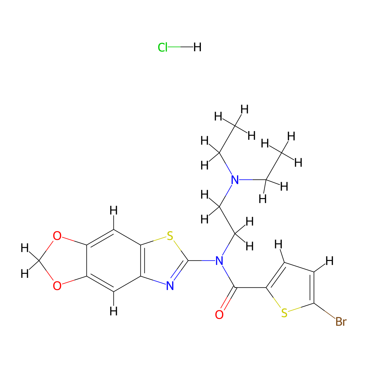 5-bromo-N-[2-(diethylamino)ethyl]-N-{4,6-dioxa-10-thia-12-azatricyclo[7.3.0.0^{3,7}]dodeca-1(9),2,7,11-tetraen-11-yl}thiophene-2-carboxamide hydrochloride molecular structure, CAS 1052529-78-8