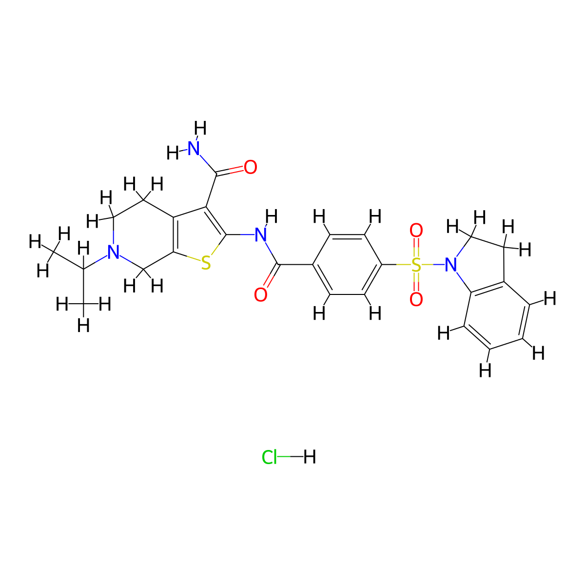 2-(4-(Indolin-1-ylsulfonyl)benzamido)-6-isopropyl-4,5,6,7-tetrahydrothieno[2,3-c]pyridine-3-carboxamide hydrochloride molecular structure, CAS 1052530-08-1
