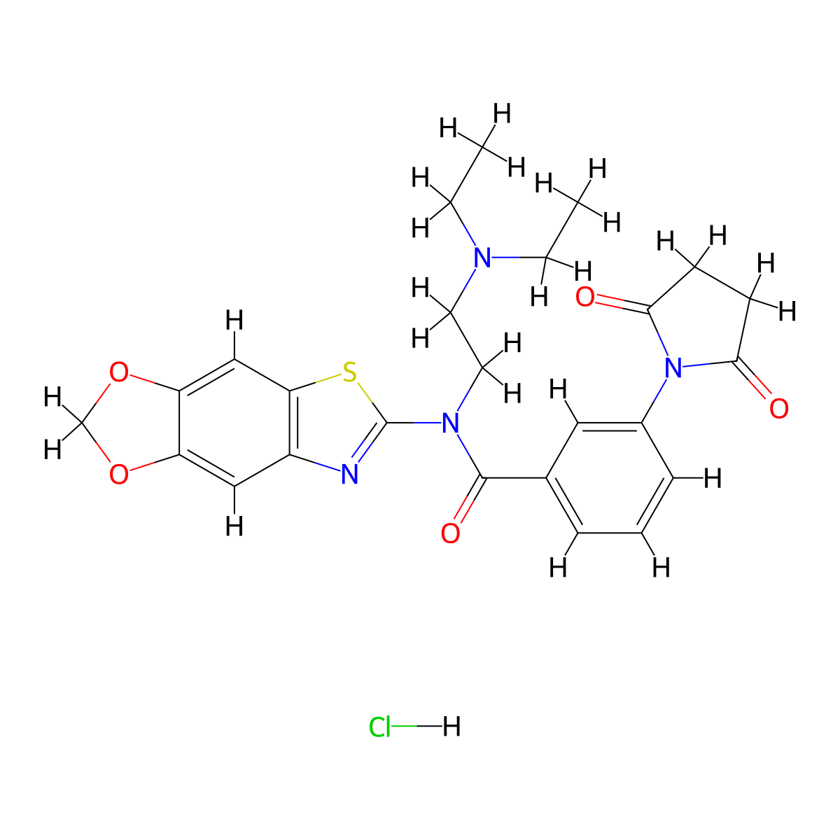 N-[2-(diethylamino)ethyl]-N-{4,6-dioxa-10-thia-12-azatricyclo[7.3.0.0^{3,7}]dodeca-1(9),2,7,11-tetraen-11-yl}-3-(2,5-dioxopyrrolidin-1-yl)benzamide hydrochloride molecular structure, CAS 1052530-19-4