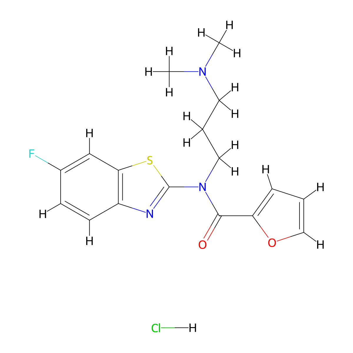 N-(3-(dimethylamino)propyl)-N-(6-fluorobenzo[d]thiazol-2-yl)furan-2-carboxamide hydrochloride molecular structure, CAS 1052531-43-7