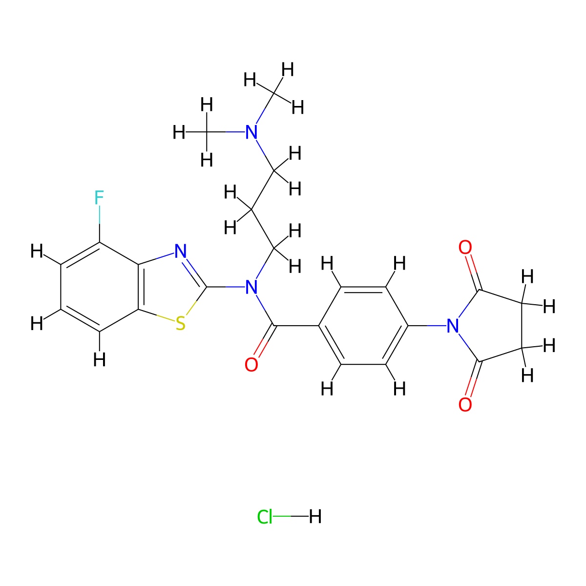 N-(3-(dimethylamino)propyl)-4-(2,5-dioxopyrrolidin-1-yl)-N-(4-fluorobenzo[d]thiazol-2-yl)benzamide hydrochloride molecular structure, CAS 1052531-49-3