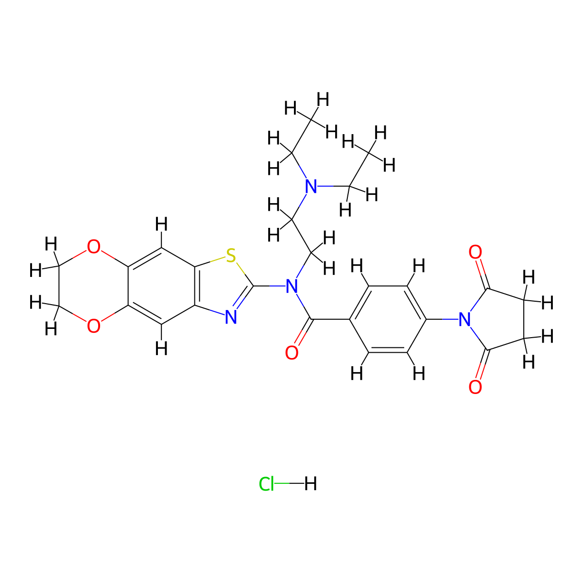 N-[2-(diethylamino)ethyl]-N-{10,13-dioxa-4-thia-6-azatricyclo[7.4.0.0^{3,7}]trideca-1,3(7),5,8-tetraen-5-yl}-4-(2,5-dioxopyrrolidin-1-yl)benzamide hydrochloride molecular structure, CAS 1052531-51-7