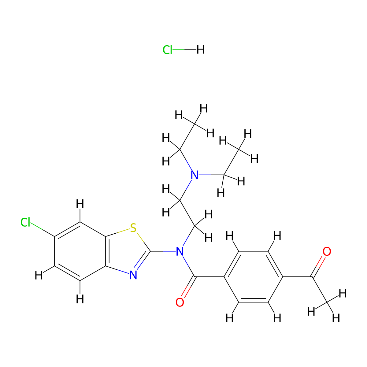 4-acetyl-N-(6-chlorobenzo[d]thiazol-2-yl)-N-(2-(diethylamino)ethyl)benzamide hydrochloride molecular structure, CAS 1052531-80-2