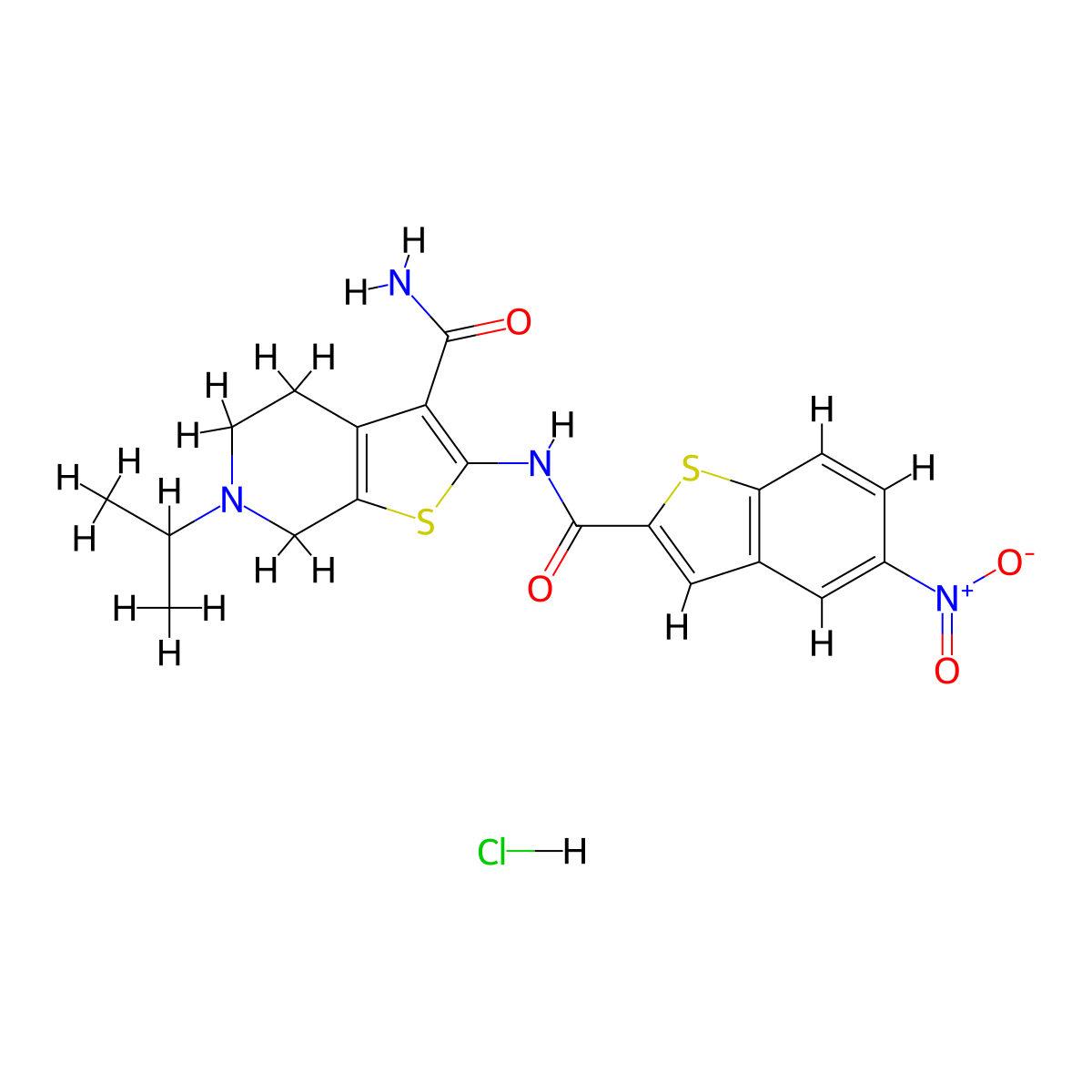 6-Isopropyl-2-(5-nitrobenzo[b]thiophene-2-carboxamido)-4,5,6,7-tetrahydrothieno[2,3-c]pyridine-3-carboxamide hydrochloride molecular structure, CAS 1052533-44-4