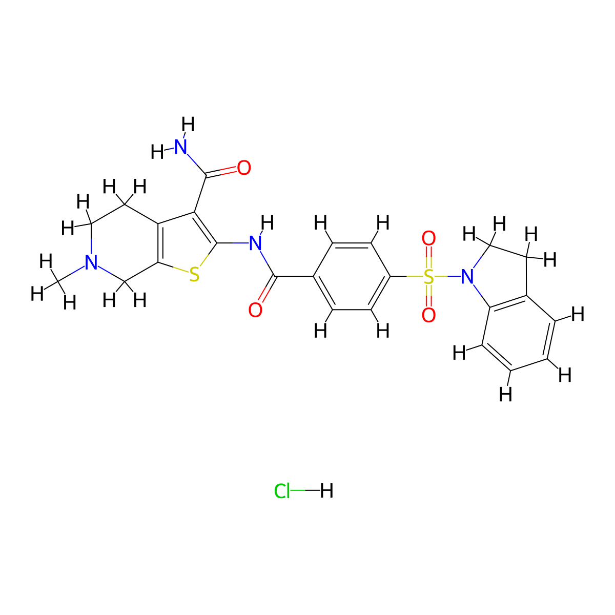 2-(4-(Indolin-1-ylsulfonyl)benzamido)-6-methyl-4,5,6,7-tetrahydrothieno[2,3-c]pyridine-3-carboxamide hydrochloride molecular structure, CAS 1052533-92-2