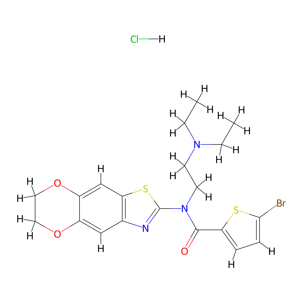 5-bromo-N-(2-(diethylamino)ethyl)-N-(6,7-dihydro-[1,4]dioxino[2',3':4,5]benzo[1,2-d]thiazol-2-yl)thiophene-2-carboxamide hydrochloride molecular structure, CAS 1052534-09-4