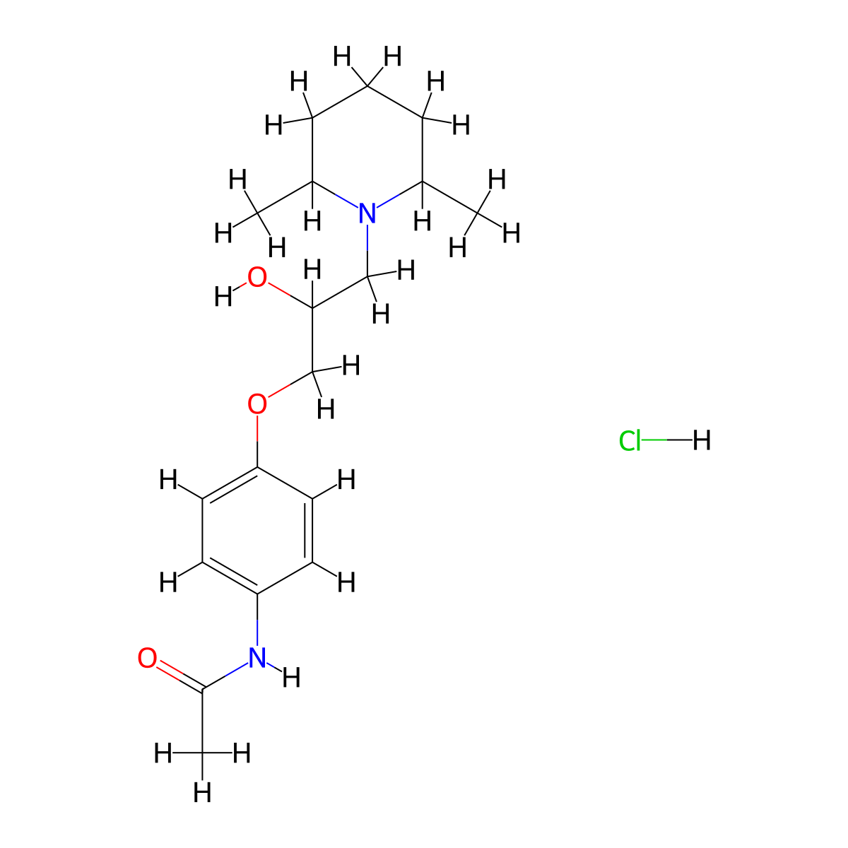 N-(4-(3-(2,6-dimethylpiperidin-1-yl)-2-hydroxypropoxy)phenyl)acetamide hydrochloride molecular structure, CAS 1052534-43-6