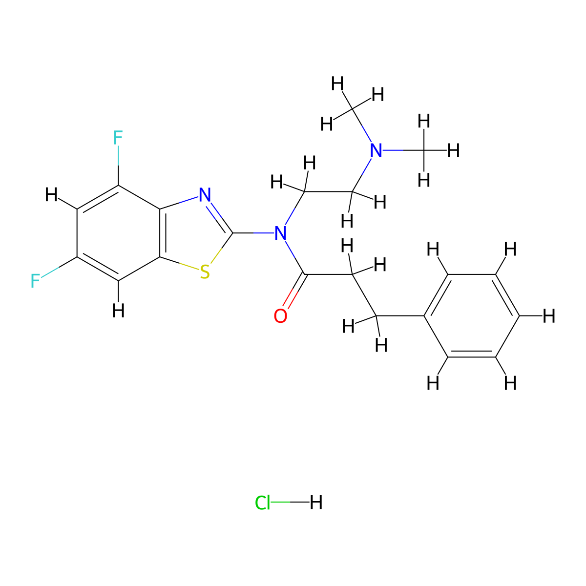 N-(4,6-difluorobenzo[d]thiazol-2-yl)-N-(2-(dimethylamino)ethyl)-3-phenylpropanamide hydrochloride molecular structure, CAS 1052534-48-1