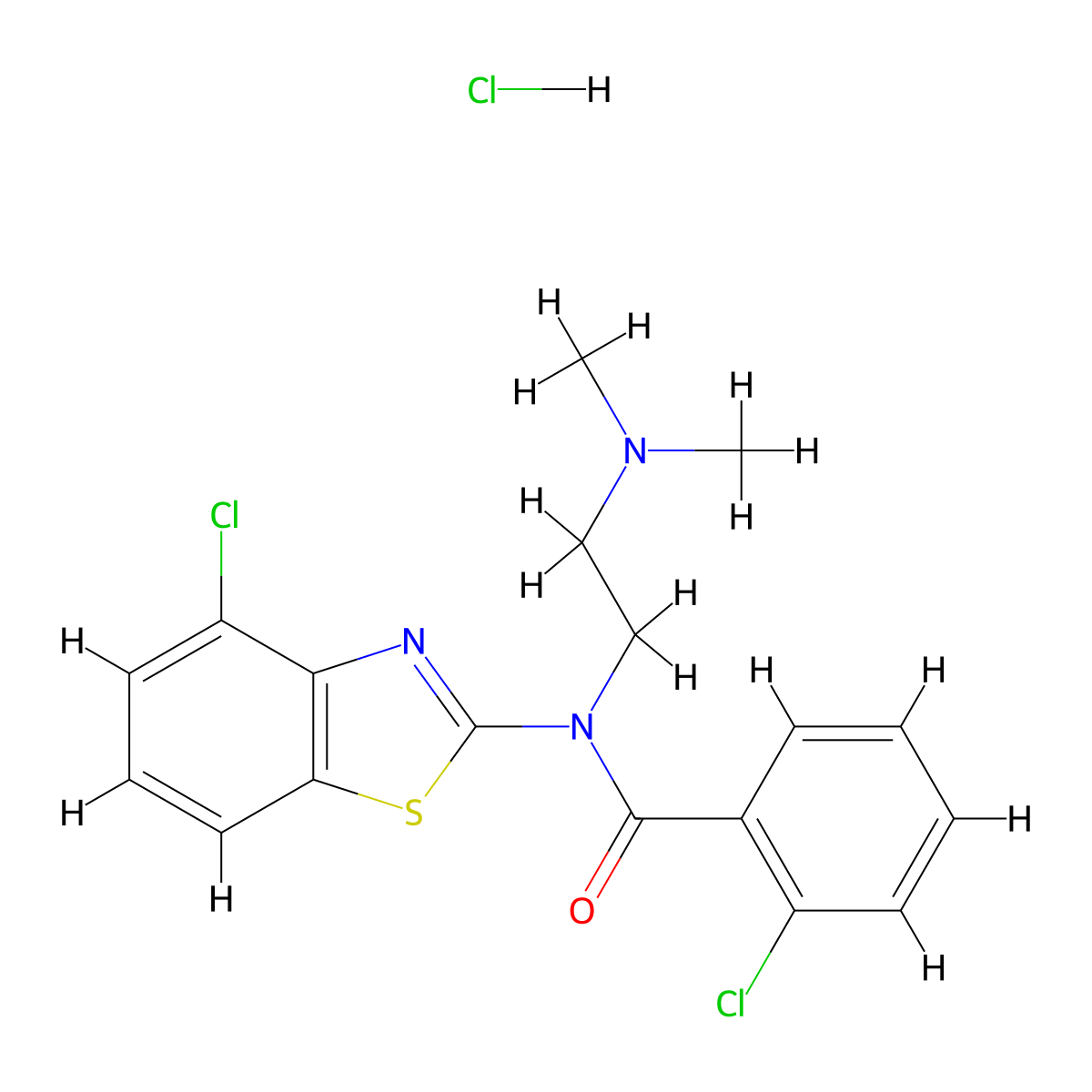 2-chloro-N-(4-chlorobenzo[d]thiazol-2-yl)-N-(2-(dimethylamino)ethyl)benzamide hydrochloride molecular structure, CAS 1052534-58-3