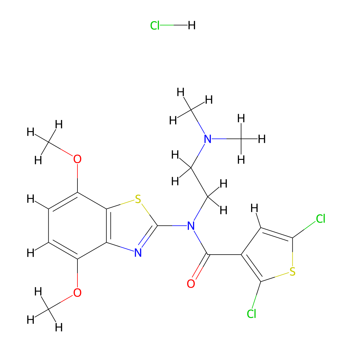 2,5-dichloro-N-(4,7-dimethoxybenzo[d]thiazol-2-yl)-N-(2-(dimethylamino)ethyl)thiophene-3-carboxamide hydrochloride molecular structure, CAS 1052534-65-2