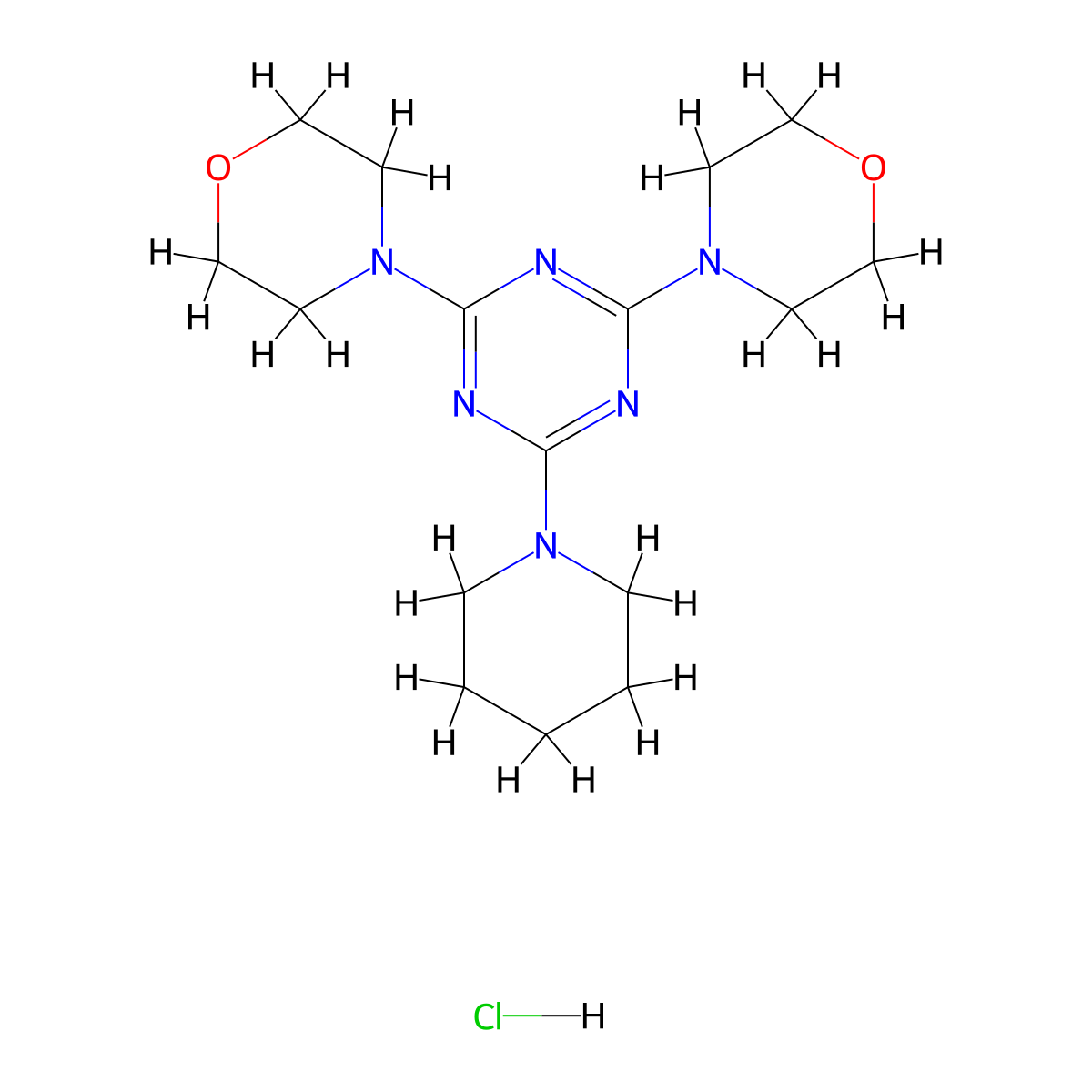 2,4-Bis(morpholin-4-yl)-6-(piperidin-1-yl)-1,3,5-triazine hydrochloride molecular structure, CAS 1052534-79-8