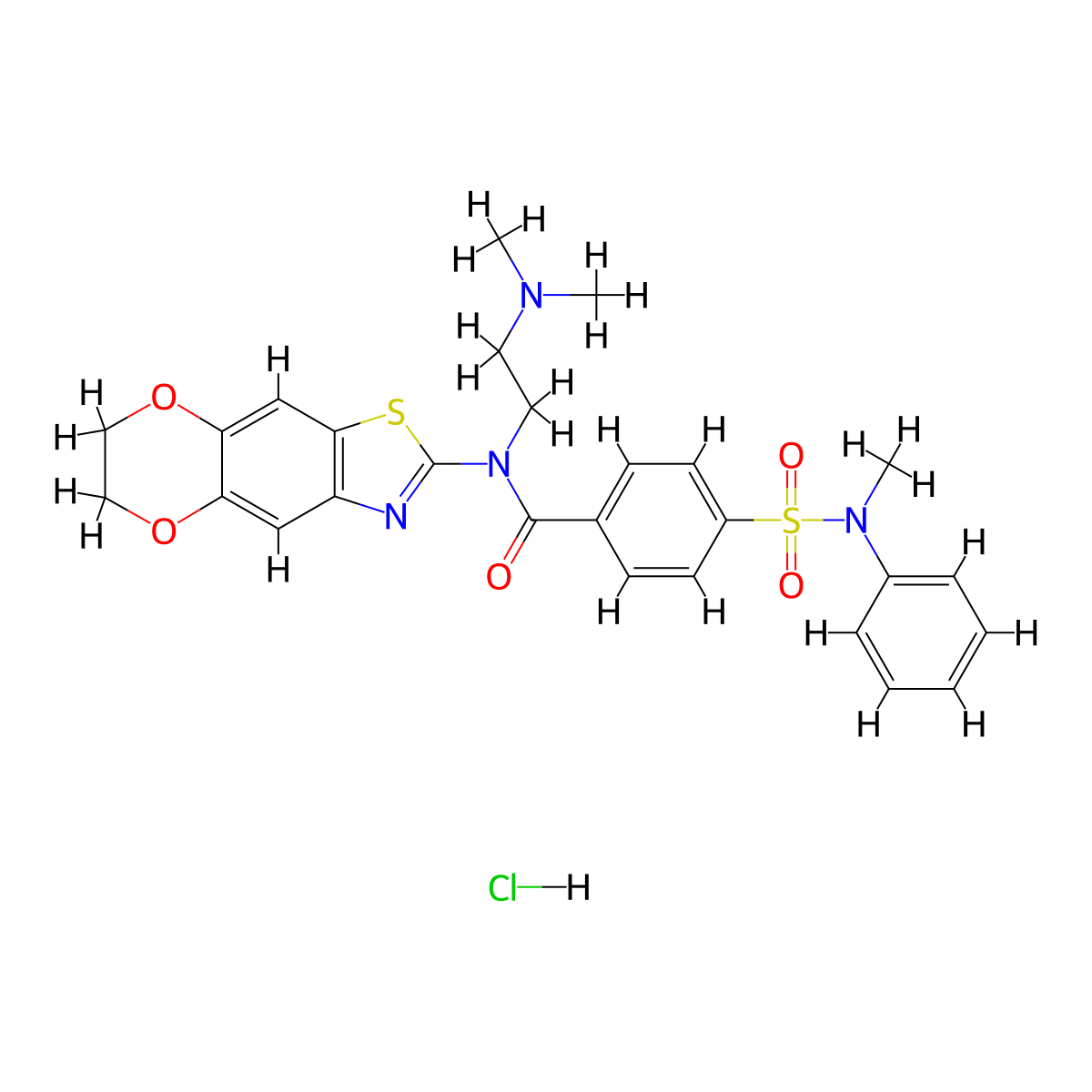 N-[2-(dimethylamino)ethyl]-N-{10,13-dioxa-4-thia-6-azatricyclo[7.4.0.0^{3,7}]trideca-1,3(7),5,8-tetraen-5-yl}-4-[methyl(phenyl)sulfamoyl]benzamide hydrochloride molecular structure, CAS 1052534-83-4
